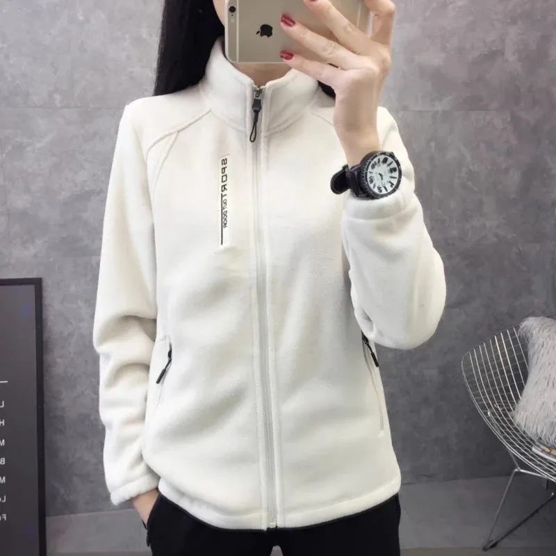 5XL Sky Blue Fleece-Lined Slim Women Jacket with Embroidery