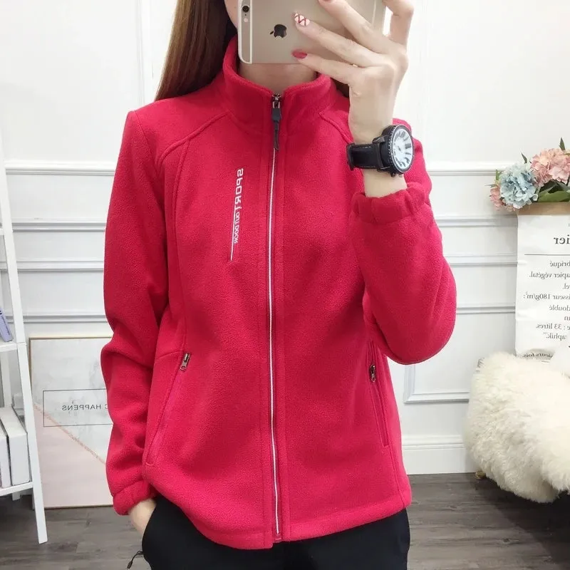 5XL Sky Blue Fleece-Lined Slim Women Jacket with Embroidery
