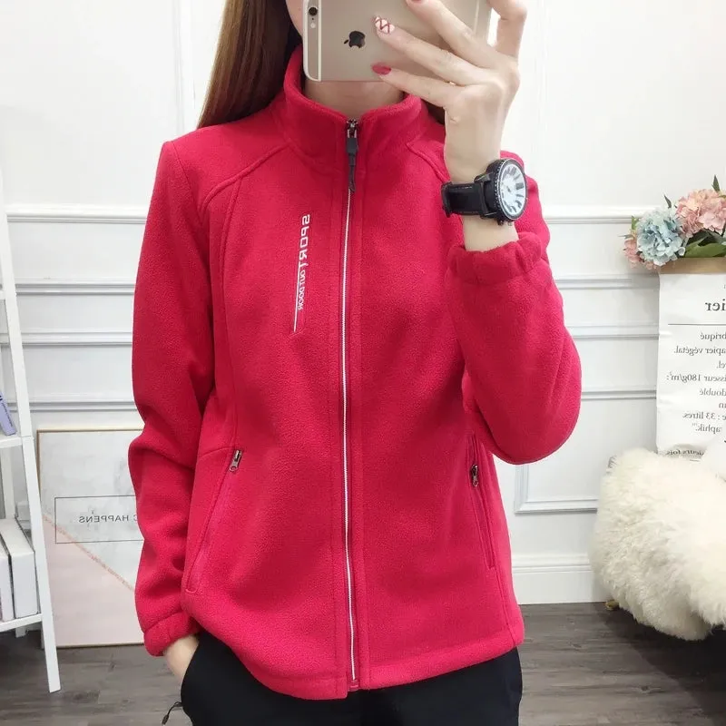 5XL Sky Blue Fleece-Lined Slim Women Jacket with Embroidery