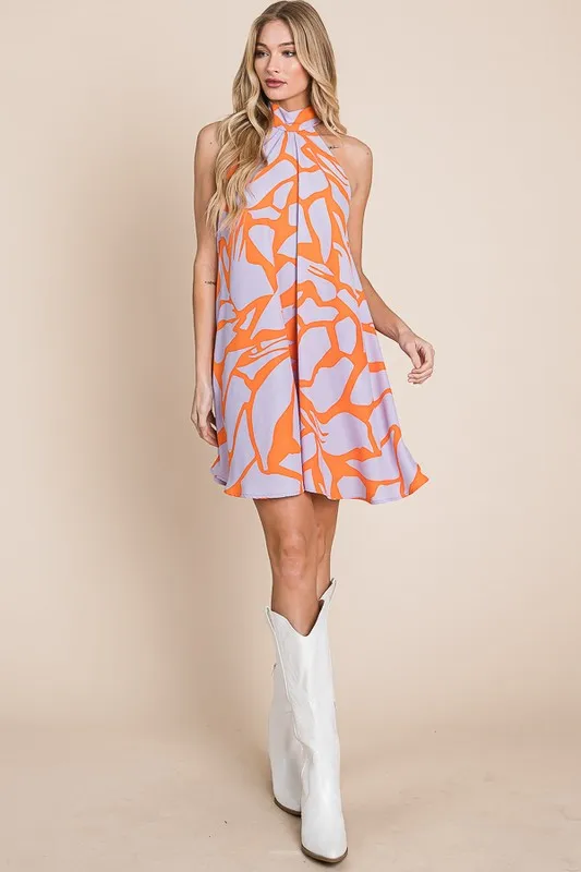 Abstract Print Halter Sundress in Lavender