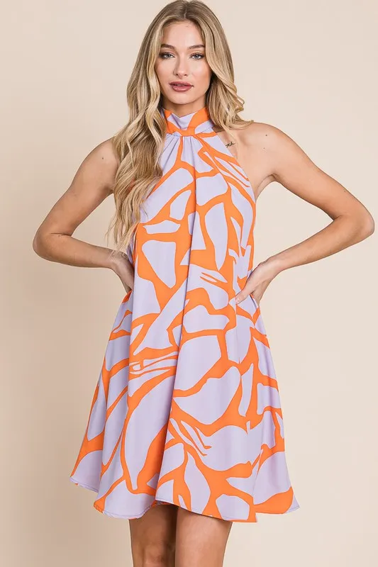 Abstract Print Halter Sundress in Lavender