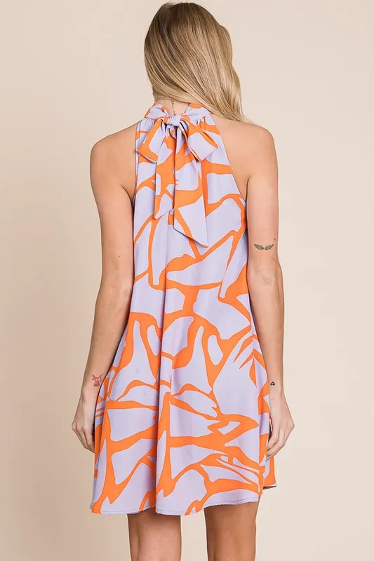 Abstract Print Halter Sundress in Lavender