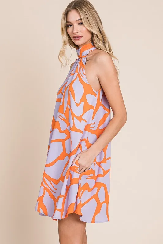 Abstract Print Halter Sundress in Lavender