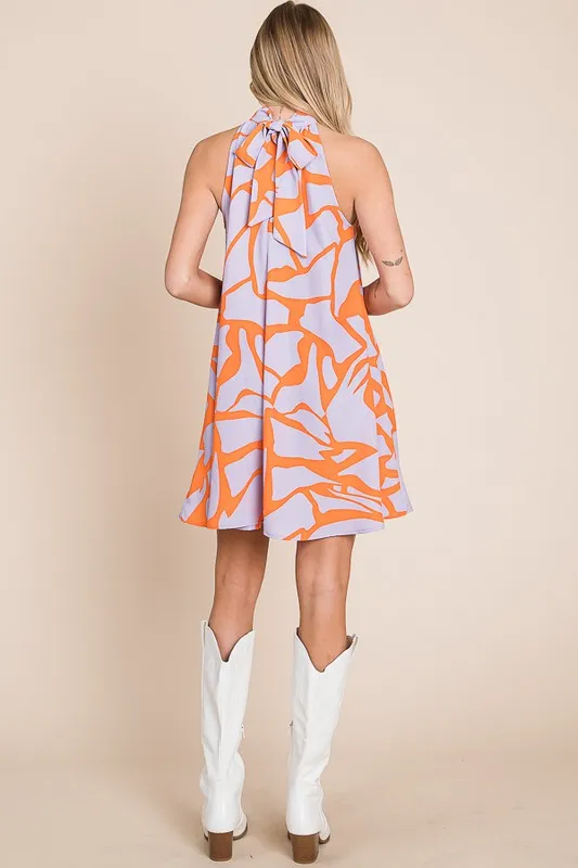 Abstract Print Halter Sundress in Lavender