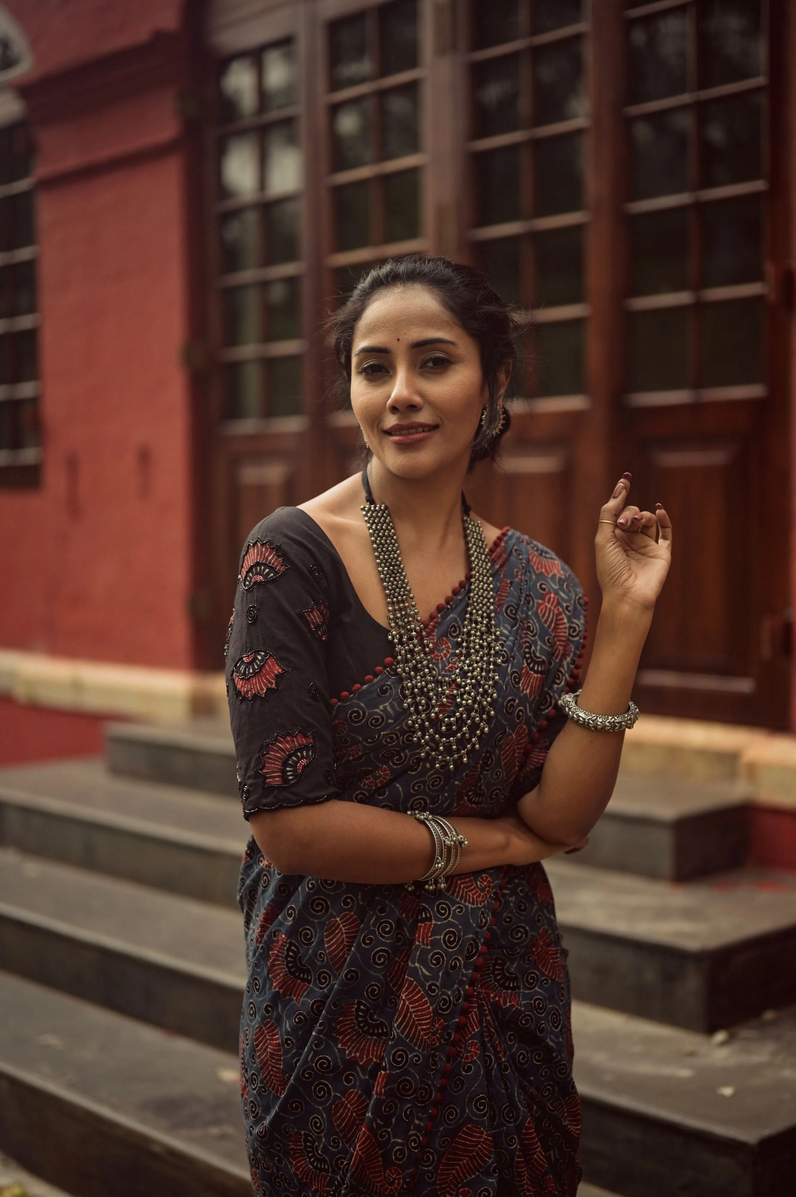 Ajrakh Indigo Saree