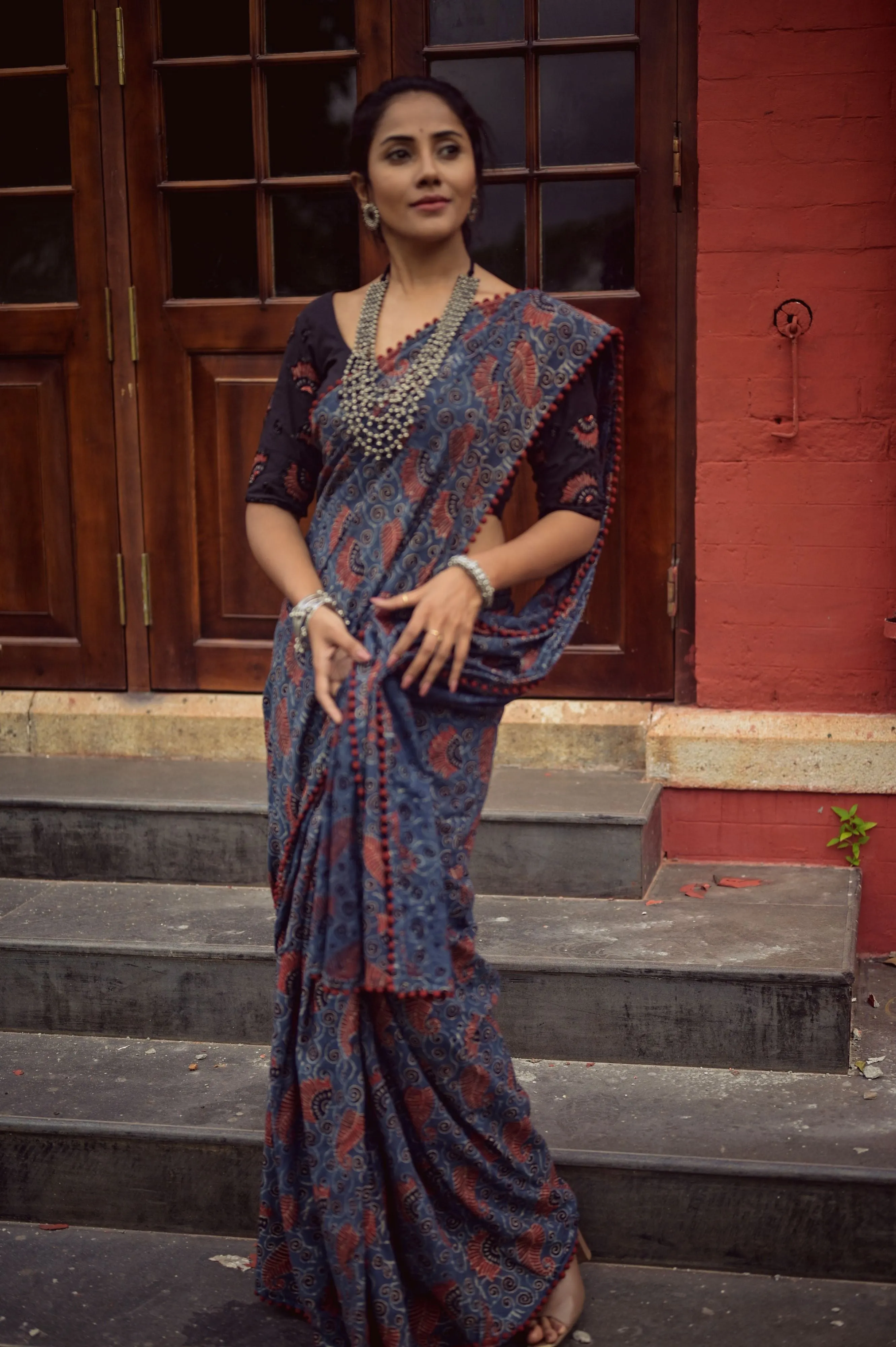 Ajrakh Indigo Saree
