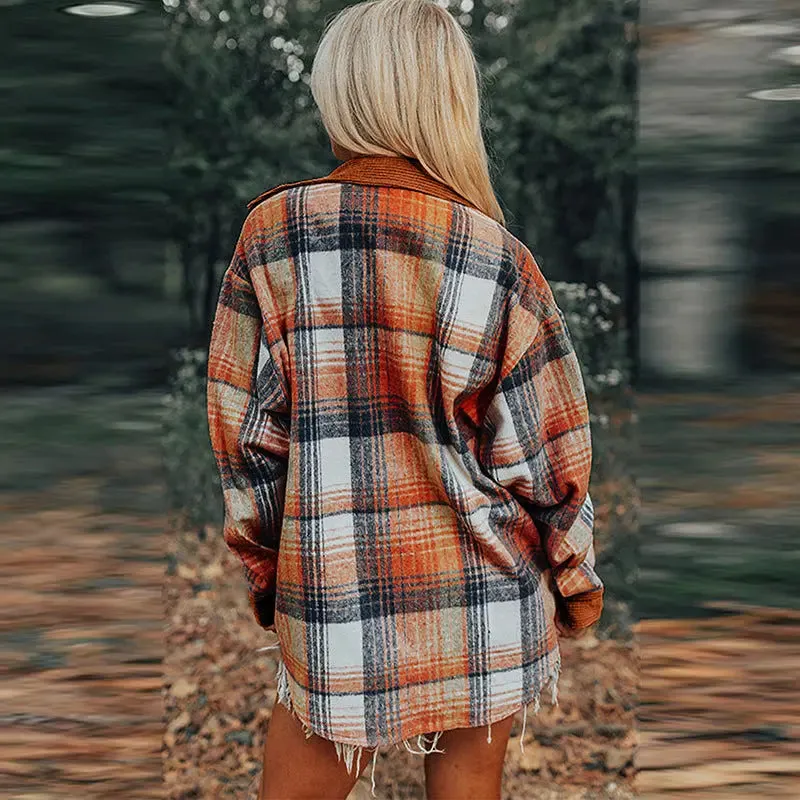Autumn and Winter New Corduroy Patchwork Shirt Coat for Women - Cozy and Stylish
