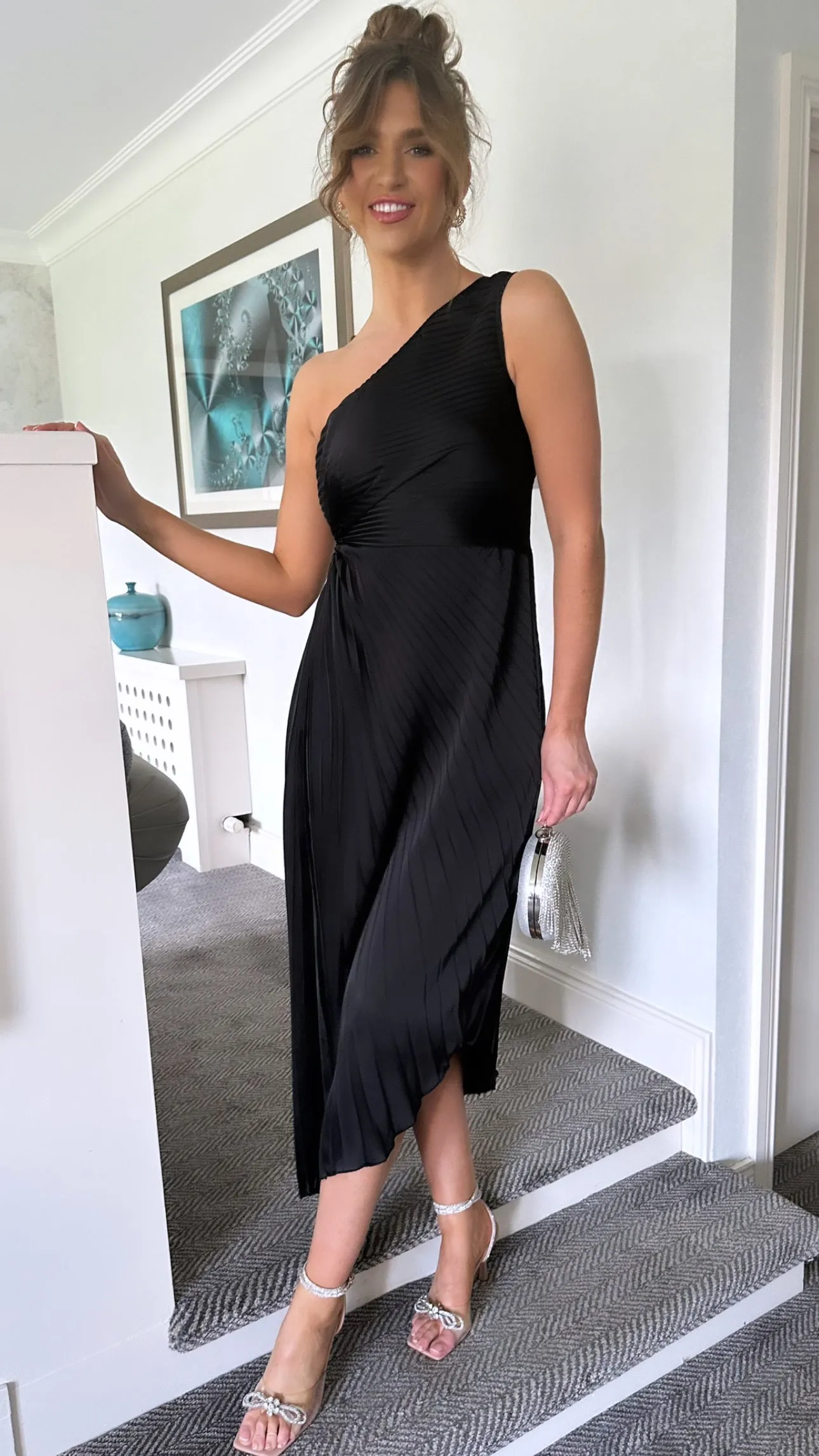 Beatrix Black Pleated One Shoulder Dress