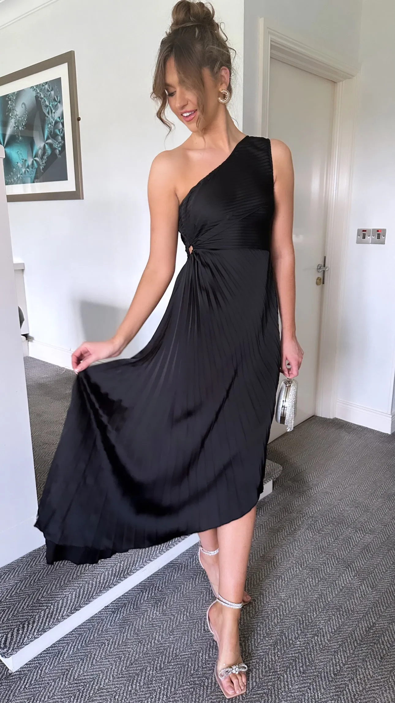 Beatrix Black Pleated One Shoulder Dress