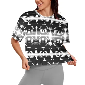 Between the Mountains Black and White Women's Cropped T-shirt