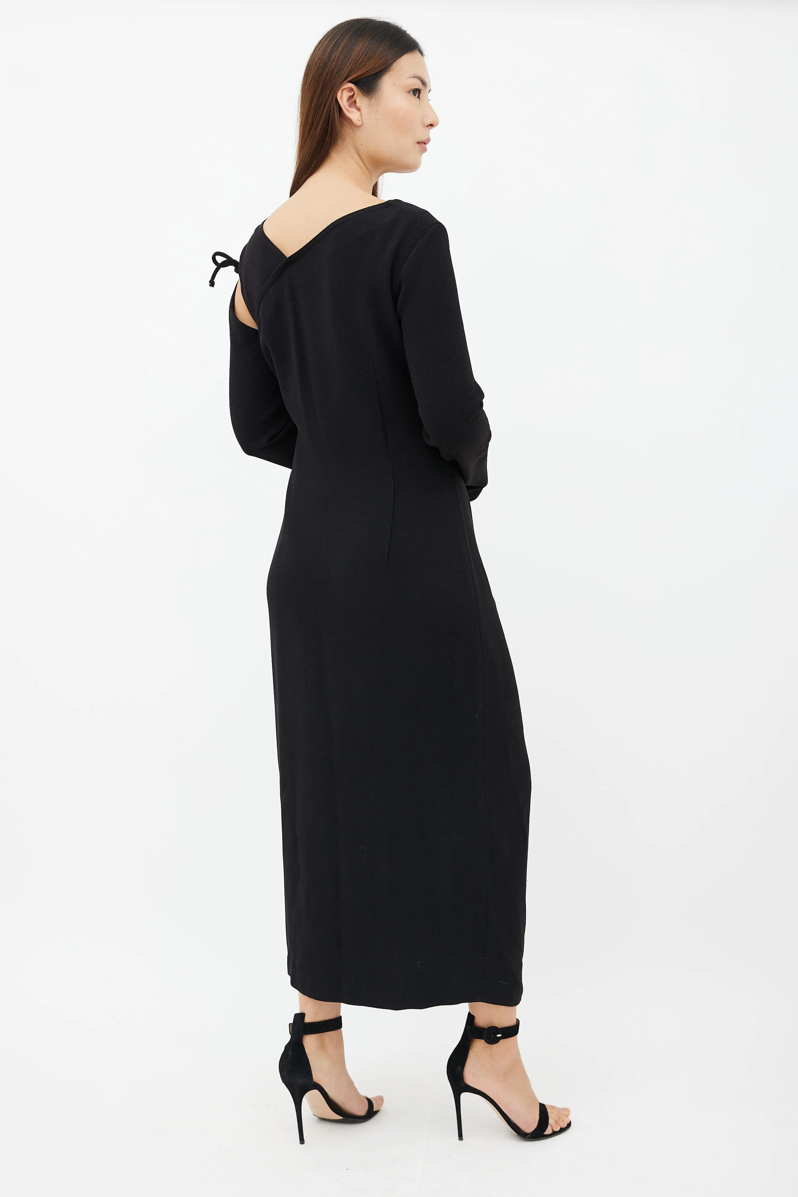 Black Crepe Asymmetrical Wrap Dress