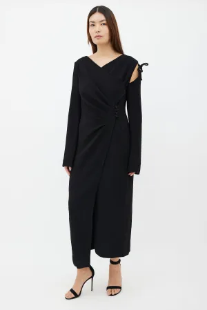 Black Crepe Asymmetrical Wrap Dress