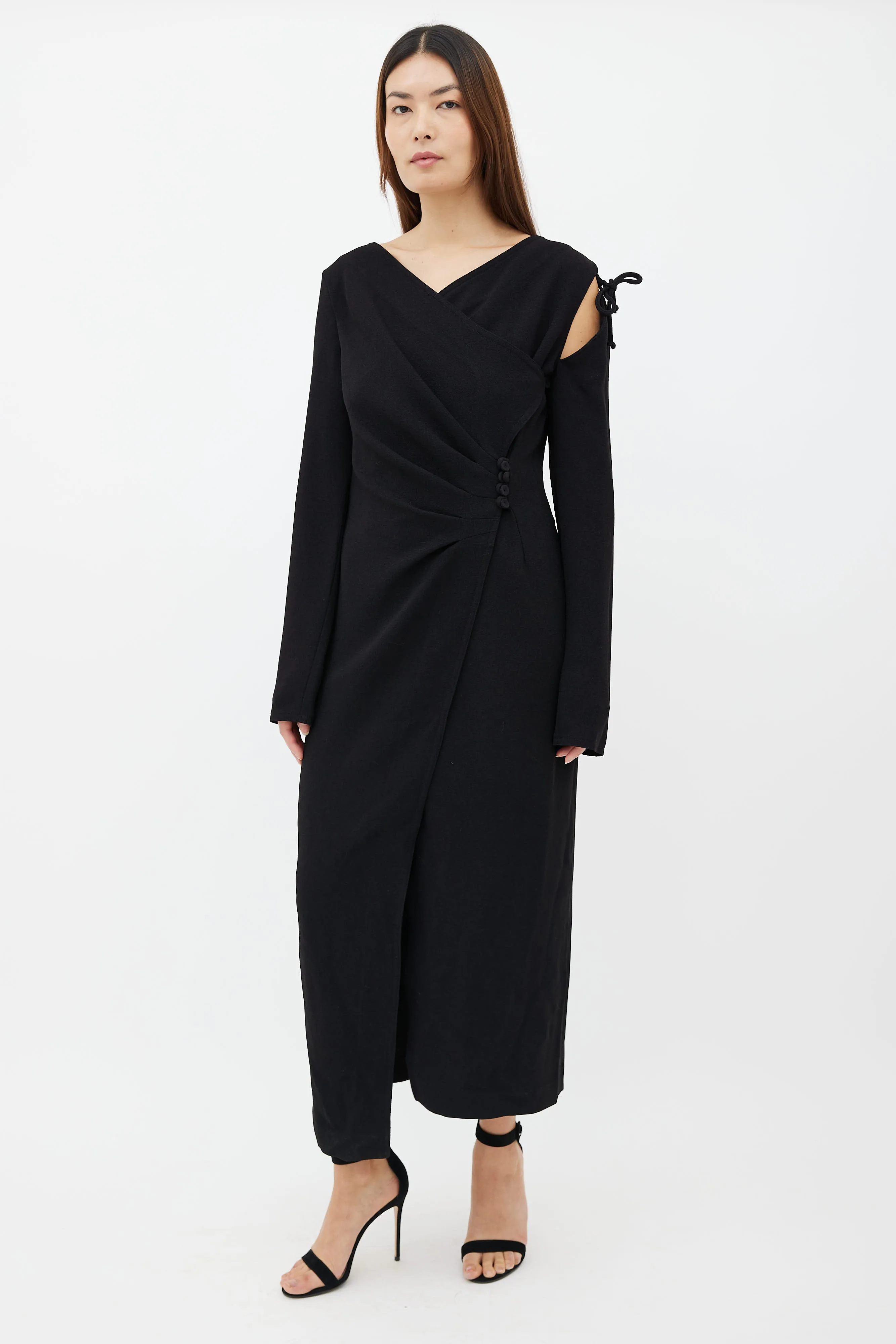 Black Crepe Asymmetrical Wrap Dress