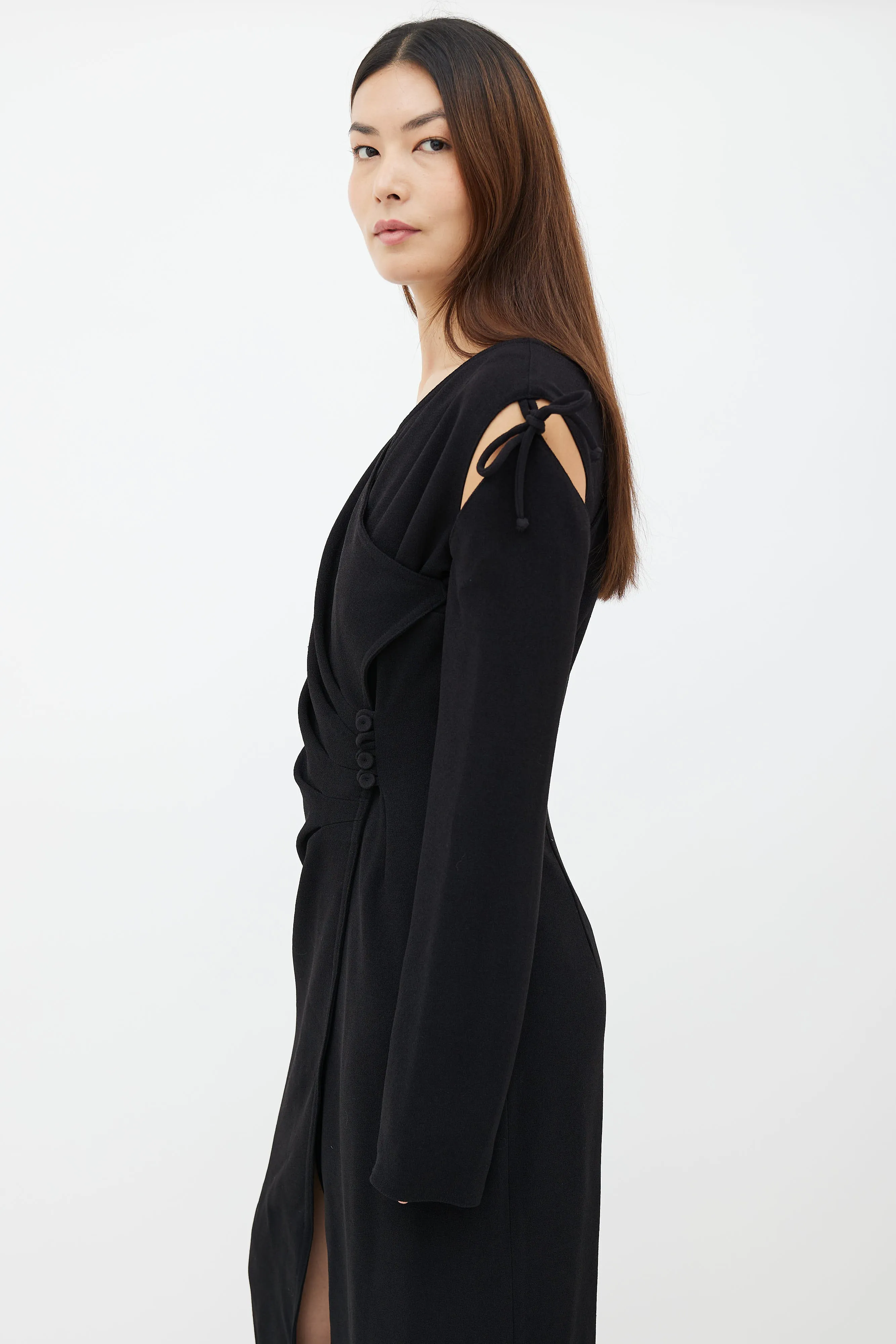 Black Crepe Asymmetrical Wrap Dress