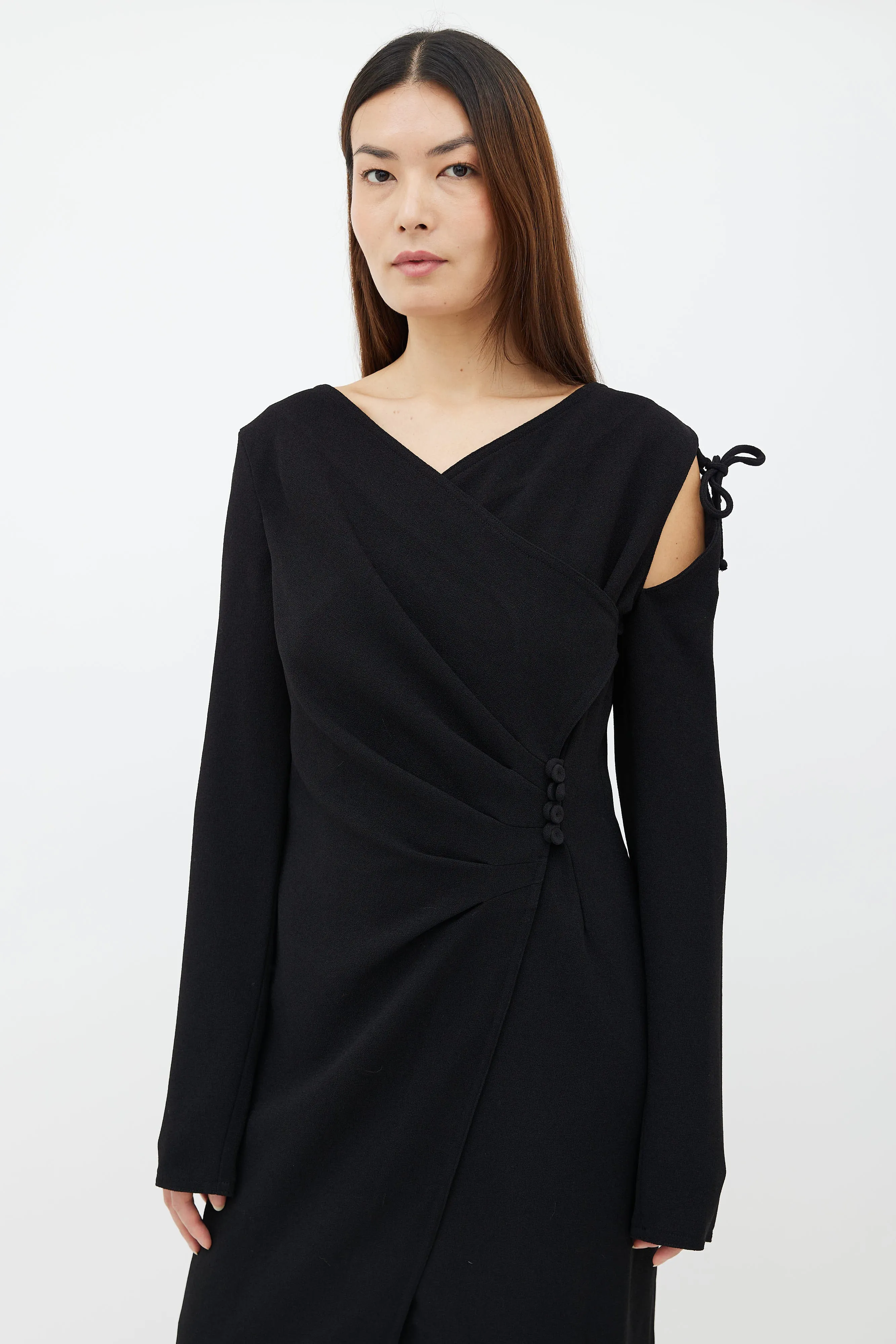 Black Crepe Asymmetrical Wrap Dress
