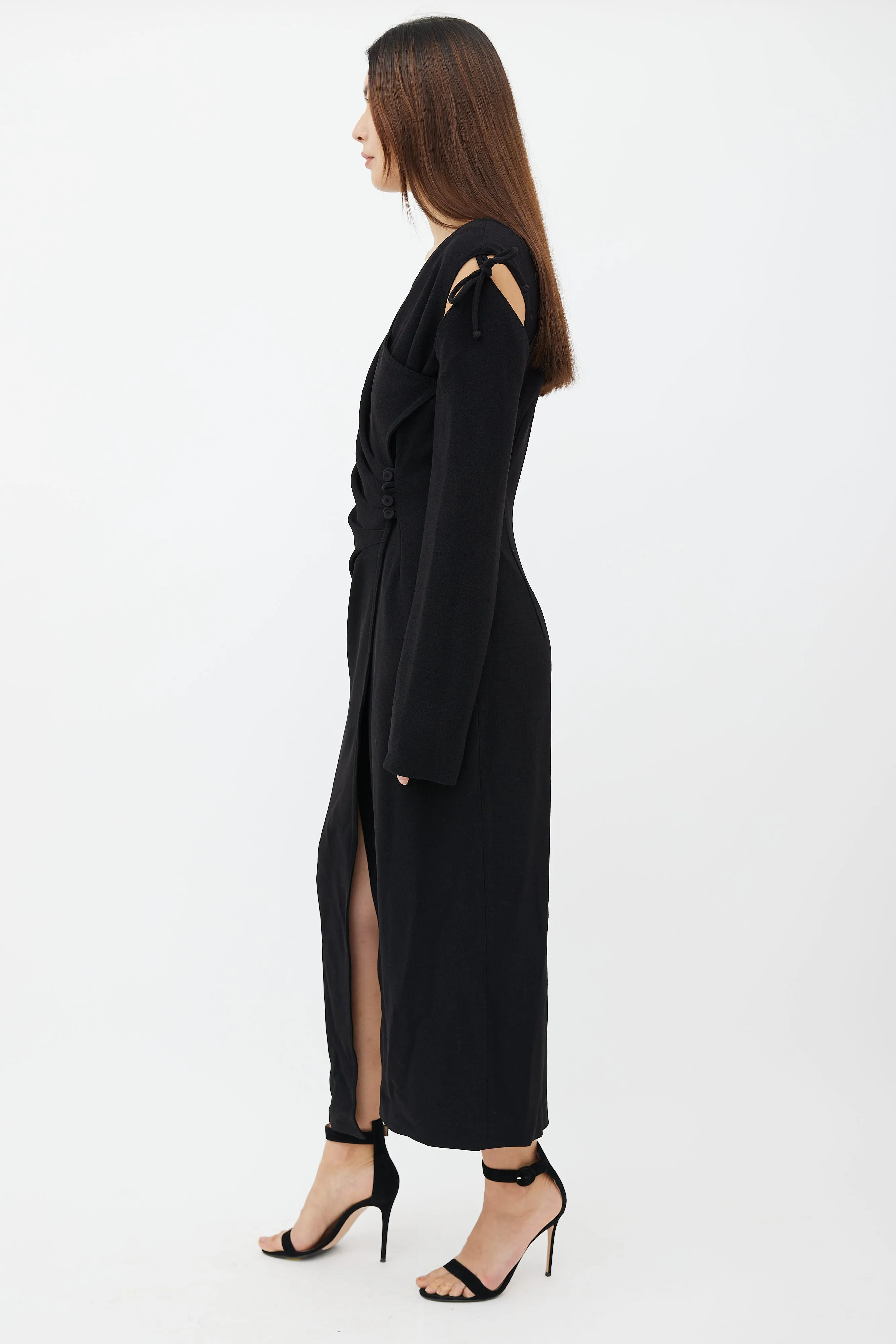 Black Crepe Asymmetrical Wrap Dress