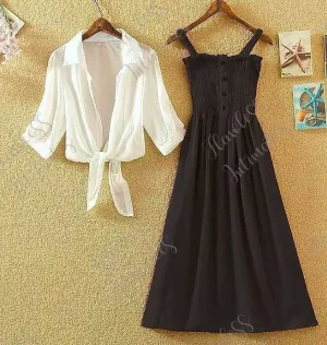 Black Midi With White Shirt Set
