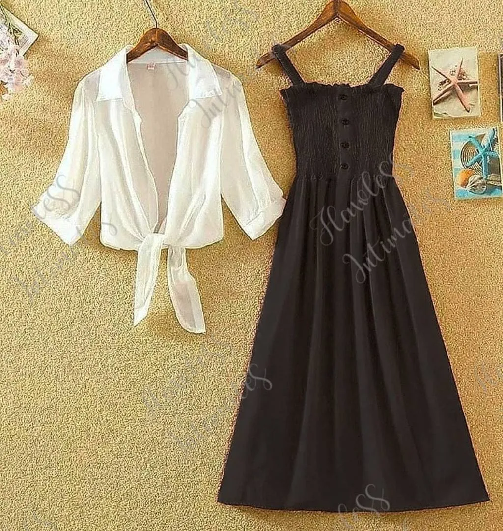 Black Midi With White Shirt Set