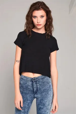 Black Short Sleeve Crew Neck Cut-Out Self-Tie Back Detail Tee /1-2-2-1