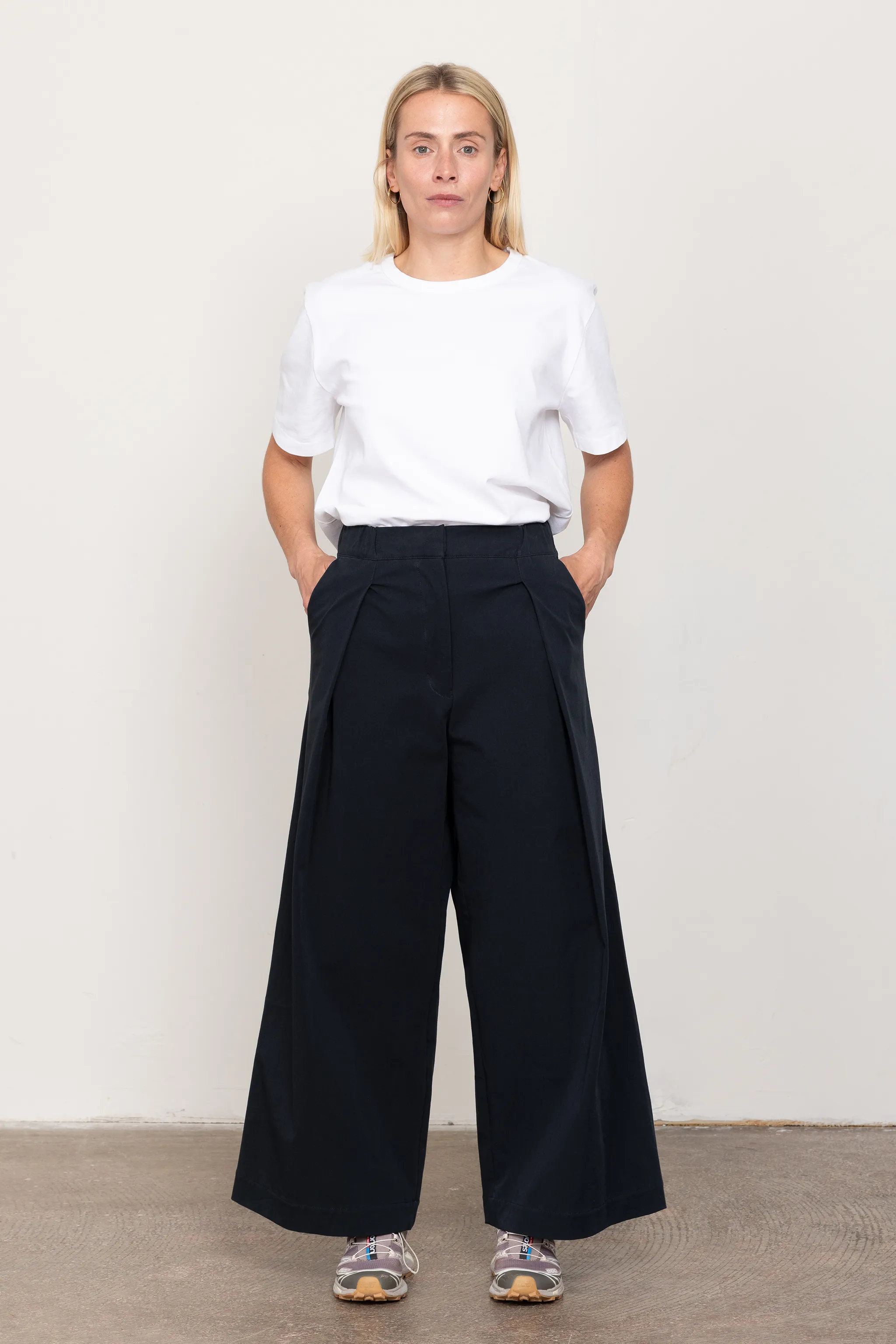 Black wide tailored trousers