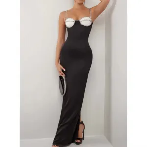 Blondie Black Sexy Crystal Edge Sleeveless Maxi Dress