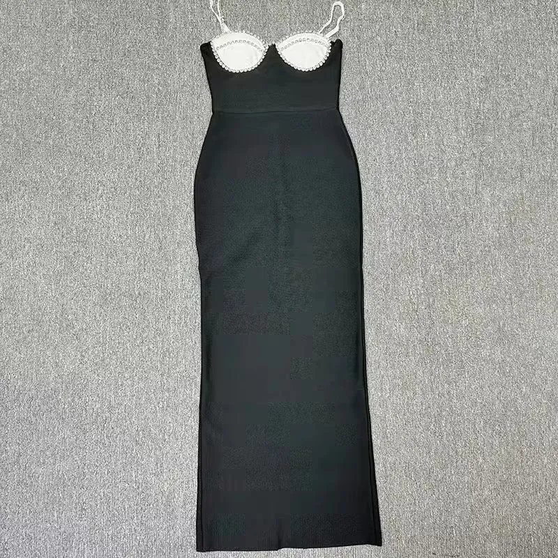 Blondie Black Sexy Crystal Edge Sleeveless Maxi Dress