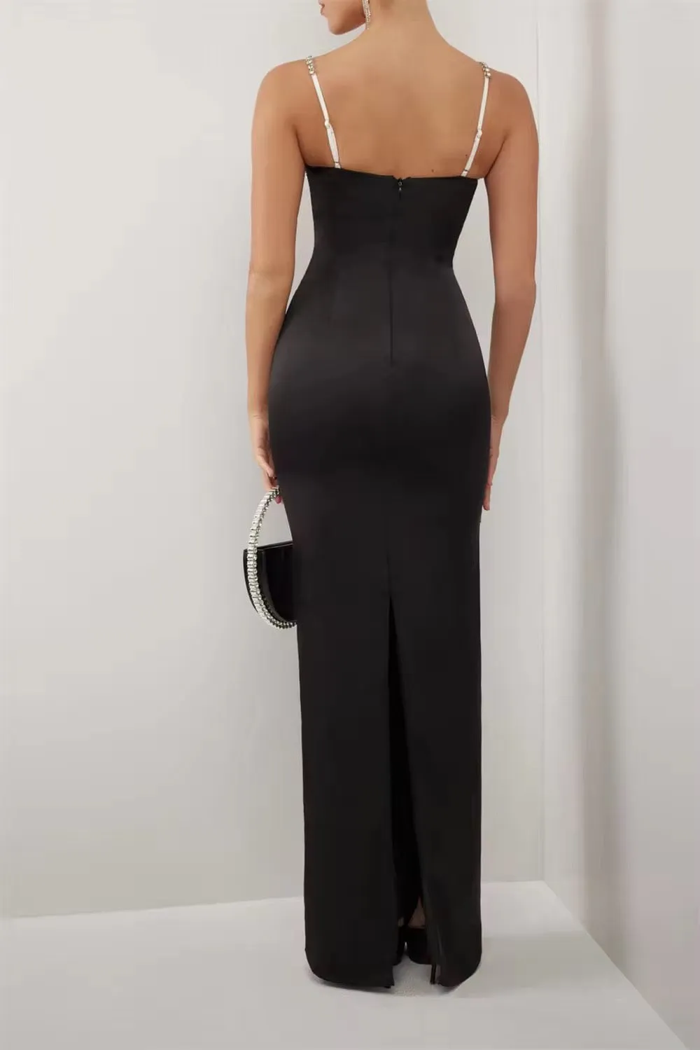 Blondie Black Sexy Crystal Edge Sleeveless Maxi Dress