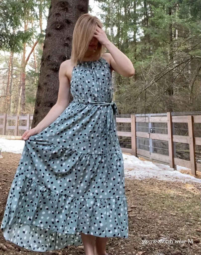 Boho Midi Dress, Strappy Sundress, Polka Dot in Red