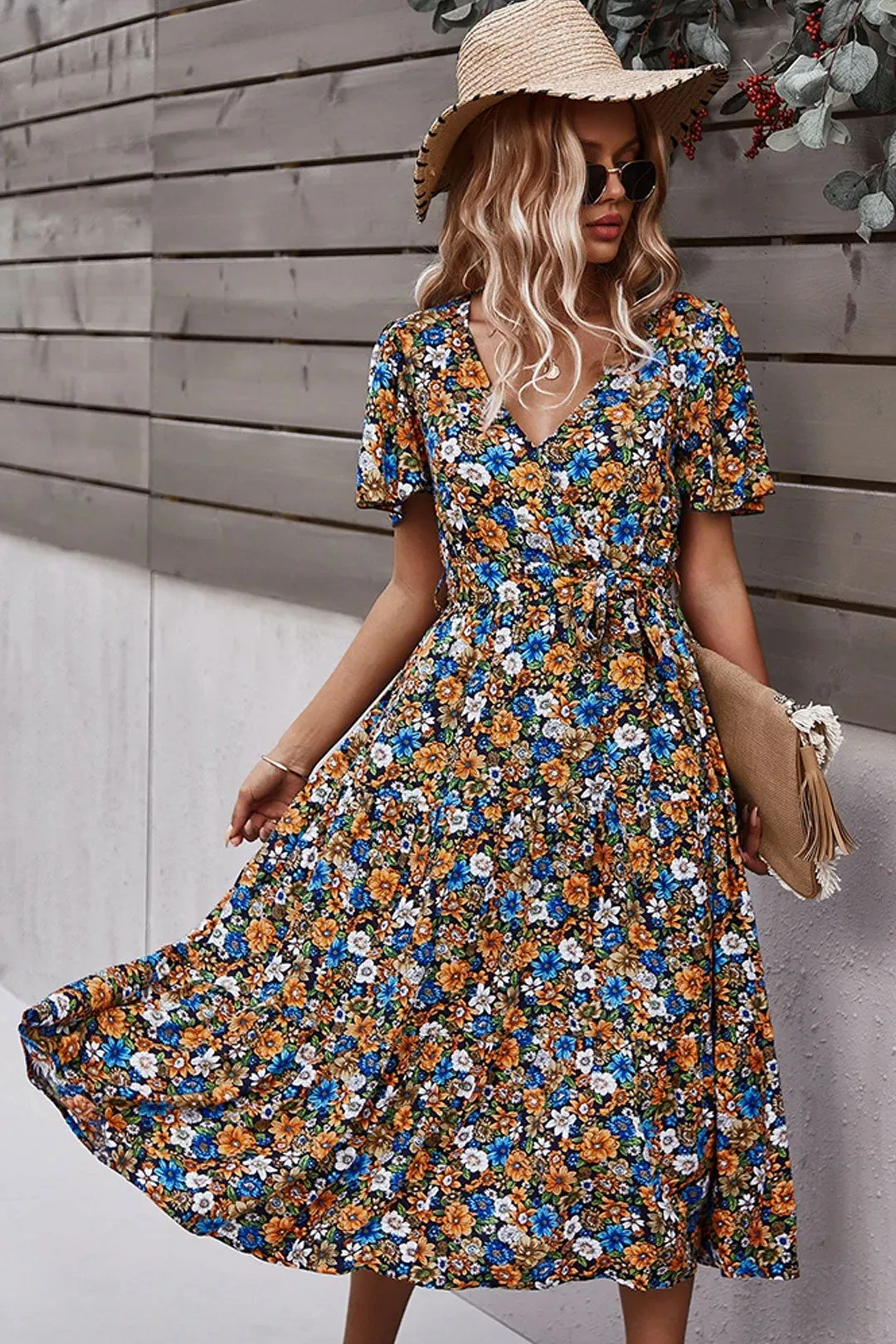 Boho Midi Dress, Sundress, Be a Wildflower in Navy Blue