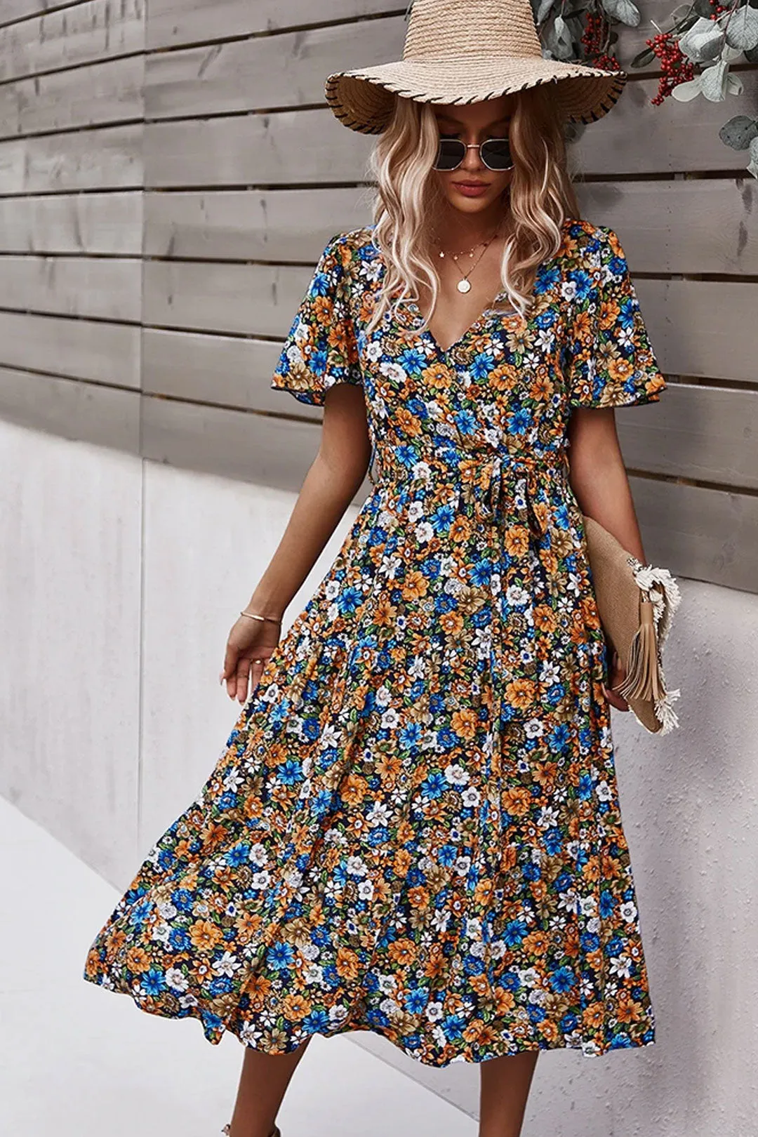 Boho Midi Dress, Sundress, Be a Wildflower in Navy Blue