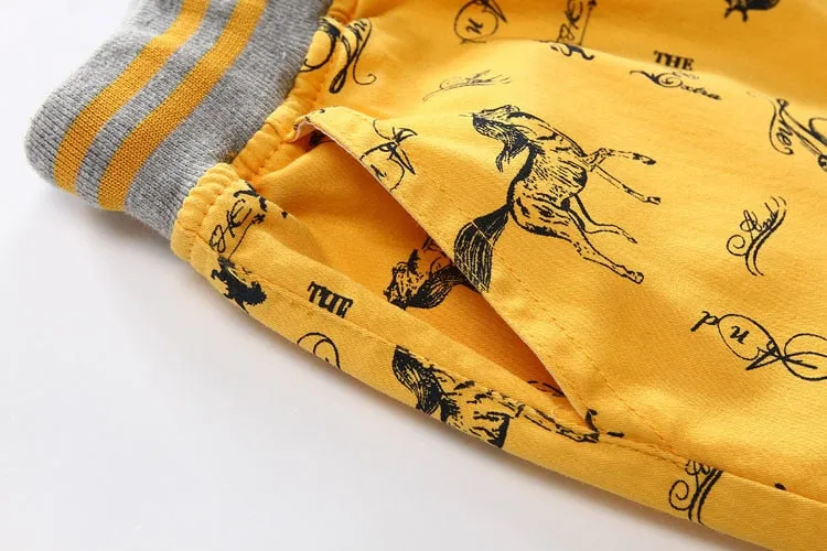 Cartoon Printed Horse Summer Shorts For Unisex Kids