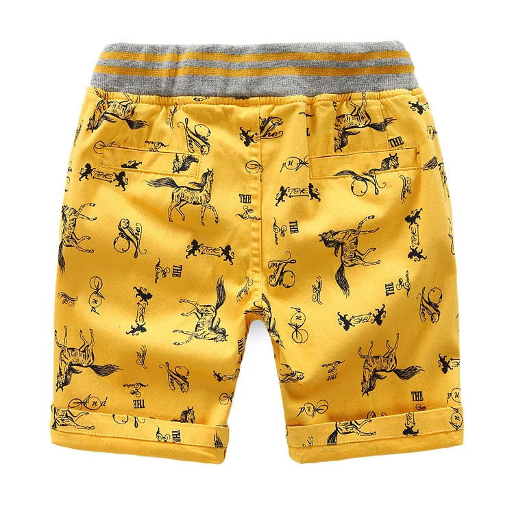 Cartoon Printed Horse Summer Shorts For Unisex Kids