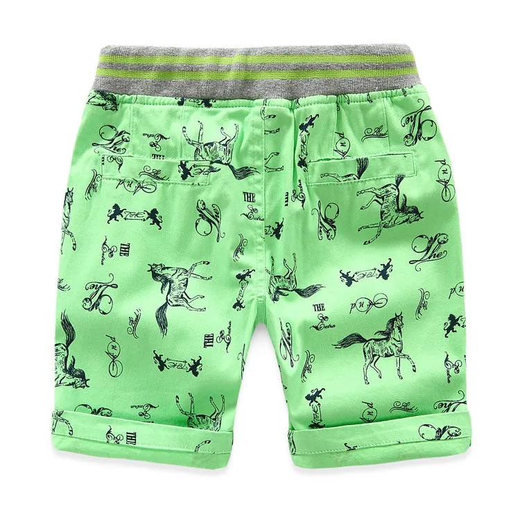 Cartoon Printed Horse Summer Shorts For Unisex Kids