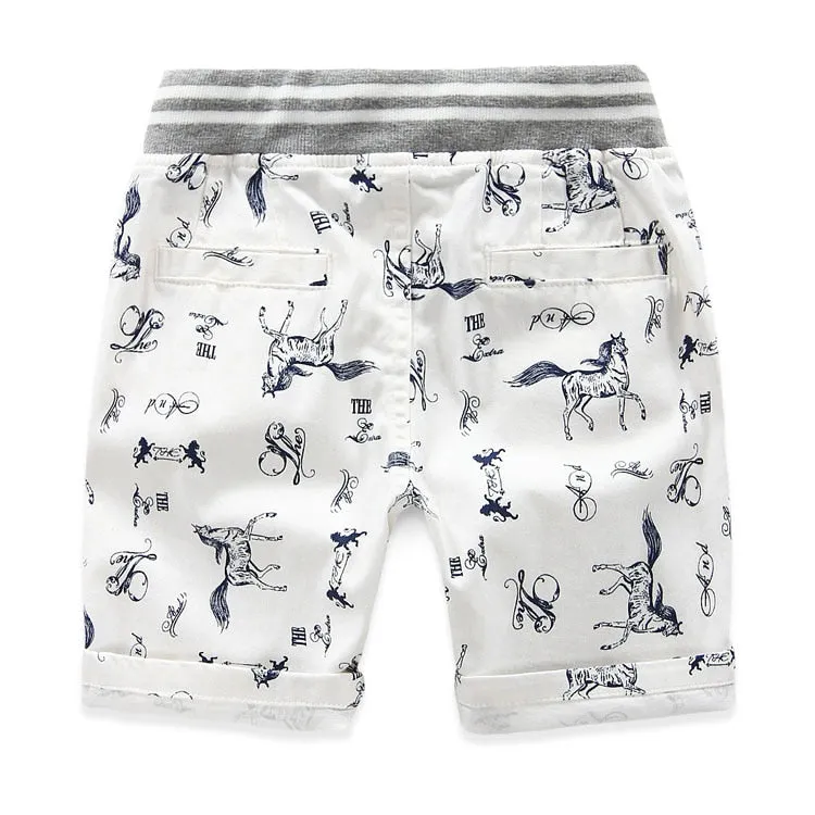 Cartoon Printed Horse Summer Shorts For Unisex Kids