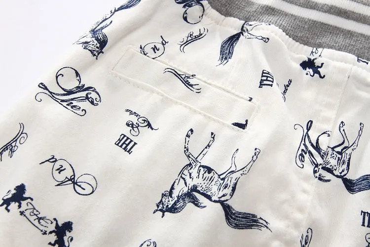 Cartoon Printed Horse Summer Shorts For Unisex Kids