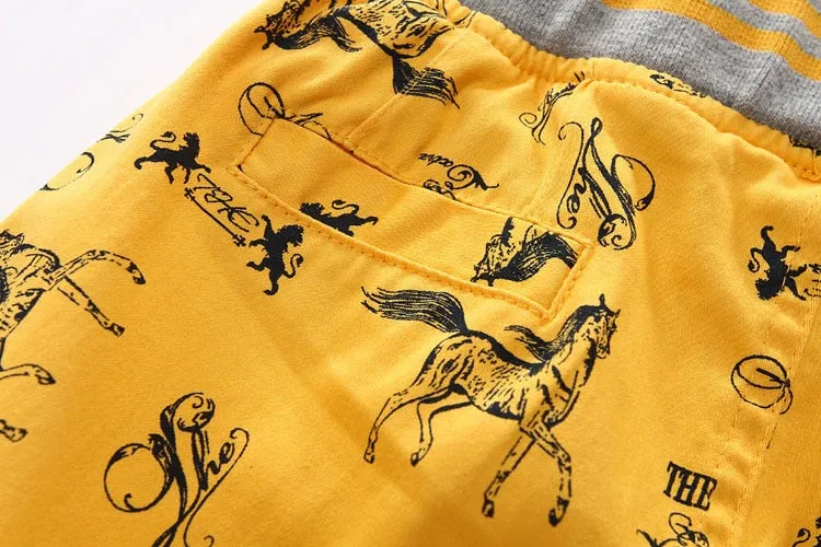 Cartoon Printed Horse Summer Shorts For Unisex Kids