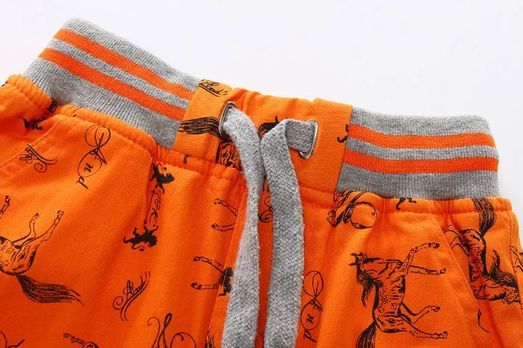 Cartoon Printed Horse Summer Shorts For Unisex Kids