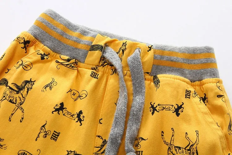Cartoon Printed Horse Summer Shorts For Unisex Kids