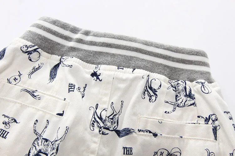 Cartoon Printed Horse Summer Shorts For Unisex Kids