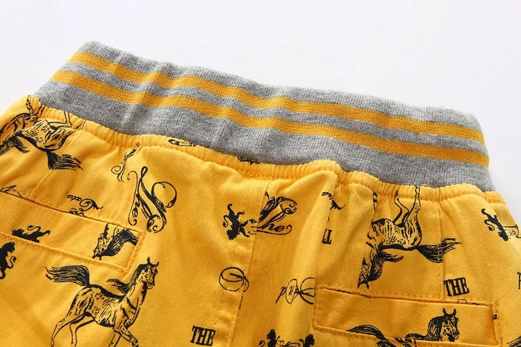 Cartoon Printed Horse Summer Shorts For Unisex Kids