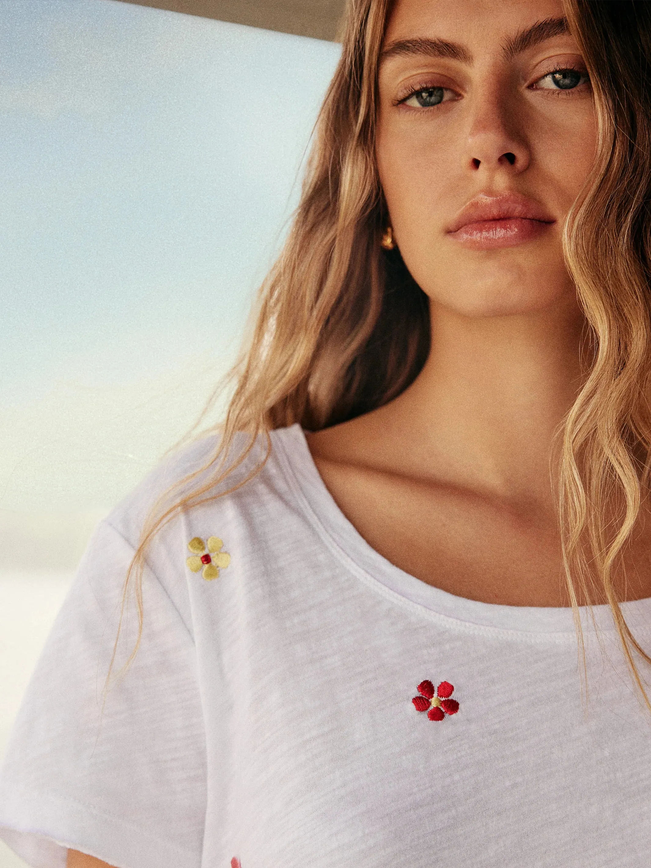 Charlie B Floral Embroidered Cotton Slub Tee