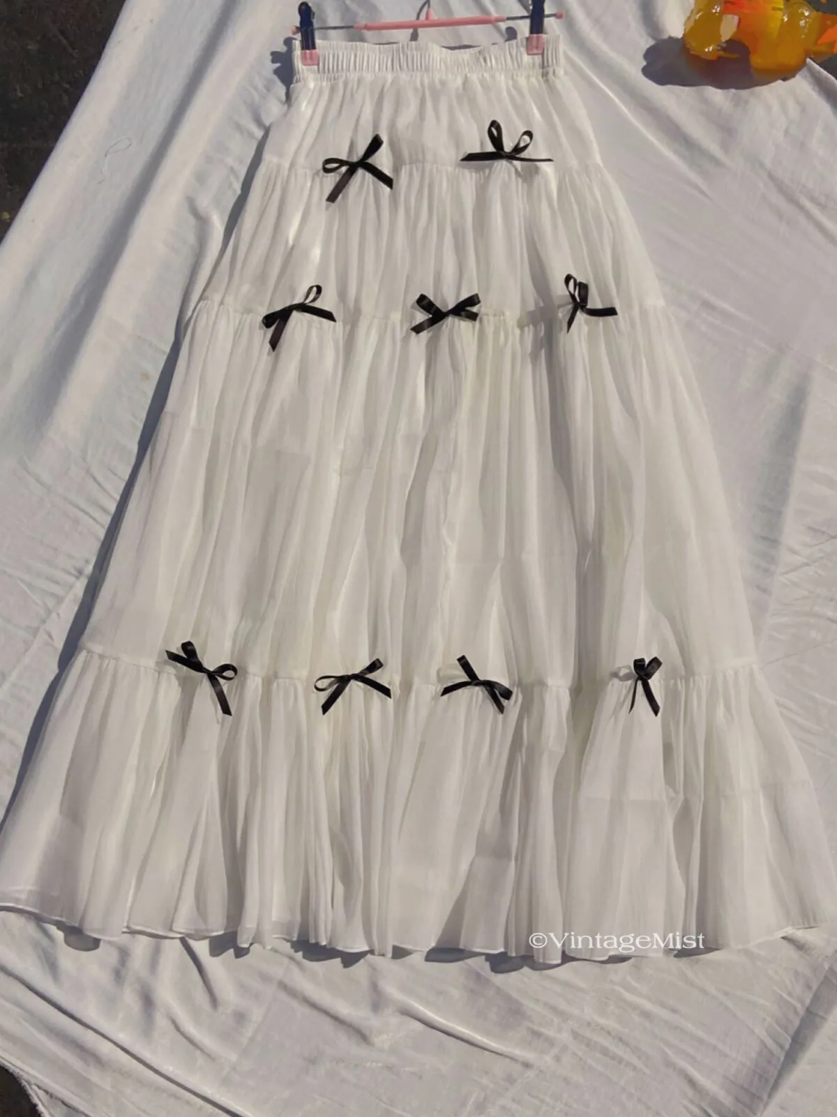 Coquette Core Pleated Maxi Skirt With Bow