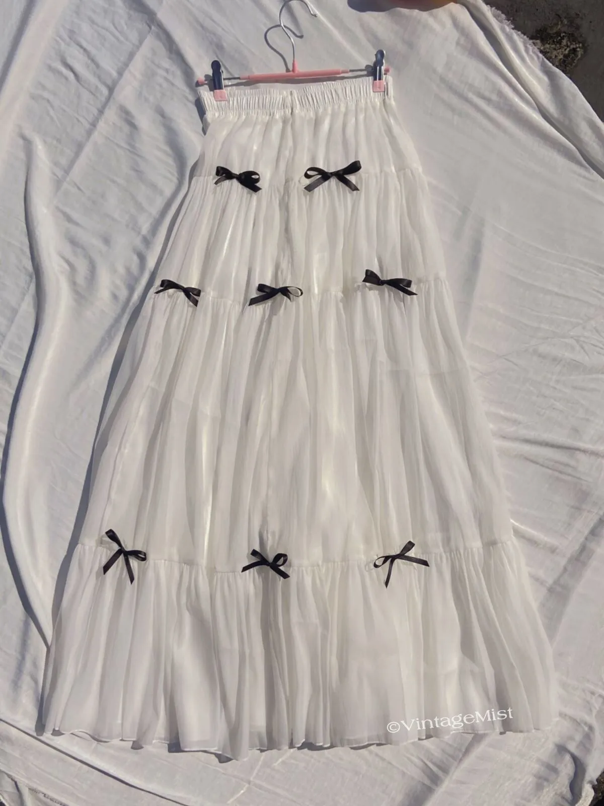 Coquette Core Pleated Maxi Skirt With Bow