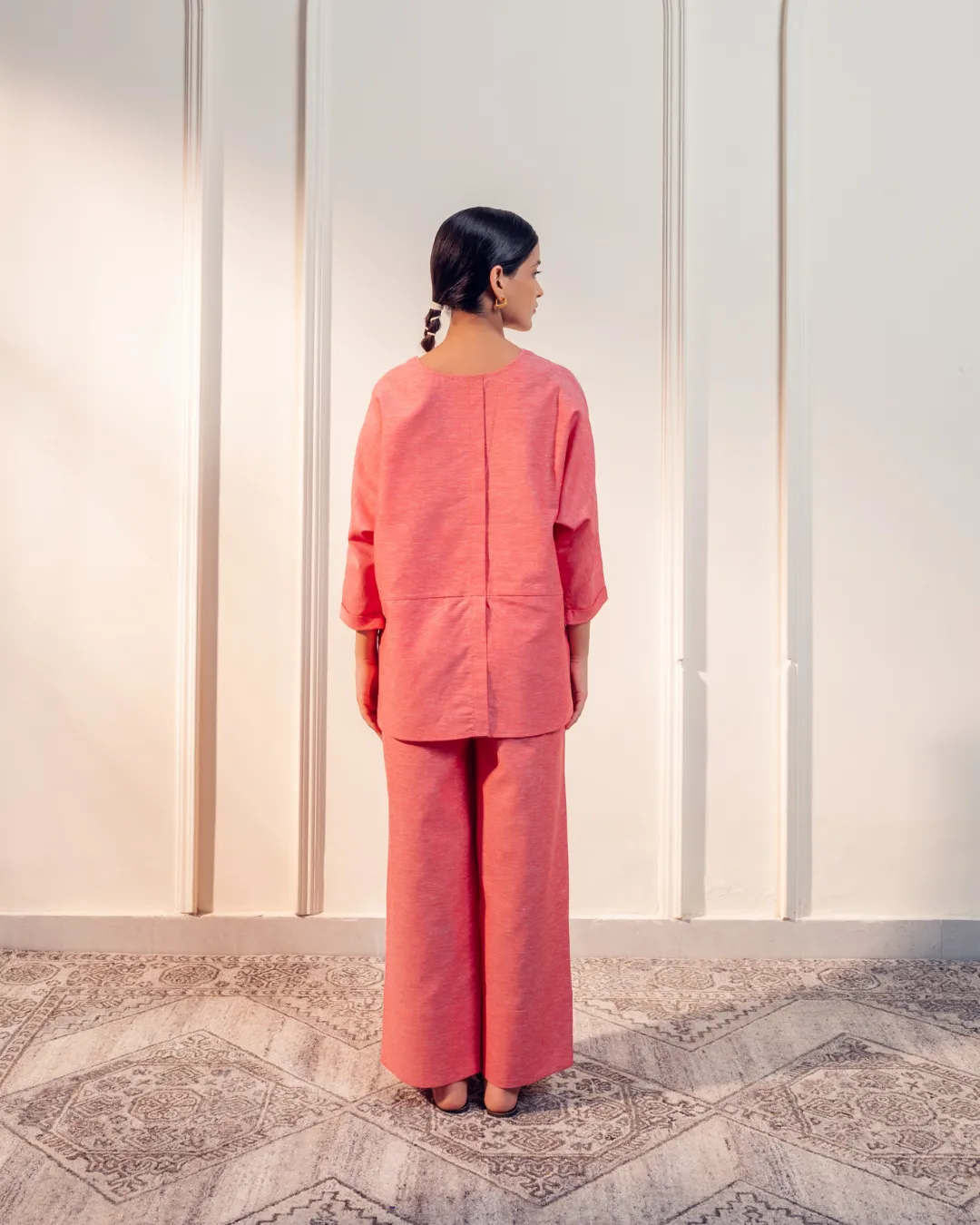 Coral Cotton Linen Coord Set