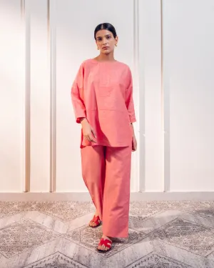 Coral Cotton Linen Coord Set
