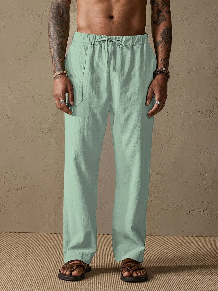 Cotton Linen Style Yoga Pants With Pockets