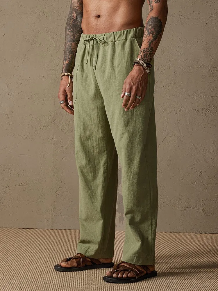 Cotton Linen Style Yoga Pants With Pockets