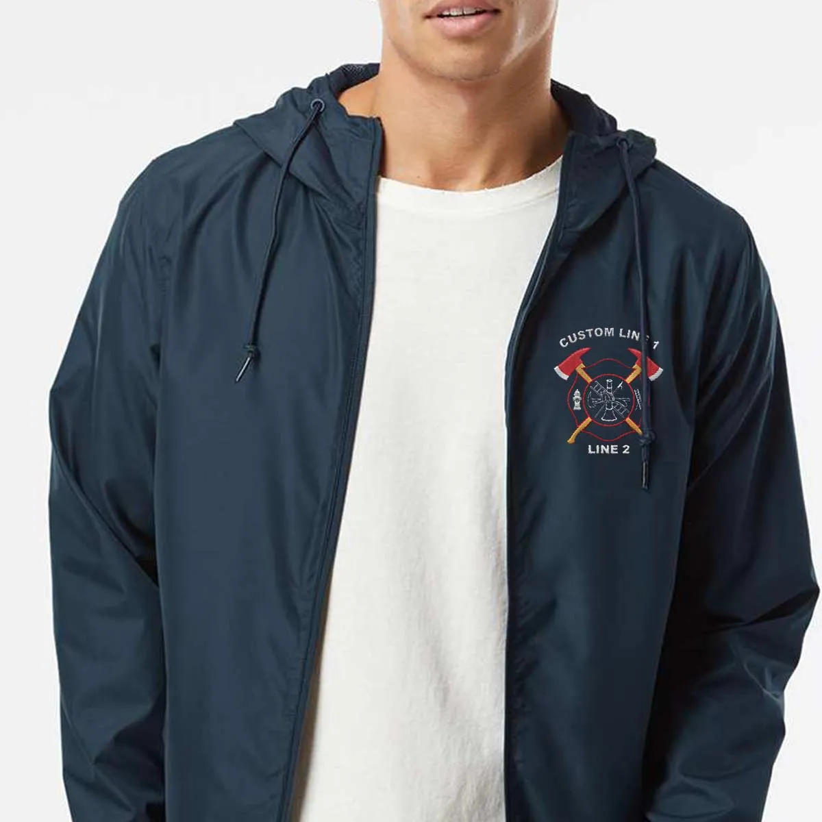 Customized Lightweight Windbreaker Full-Zip Jacket with Crossed Axes Embroidery