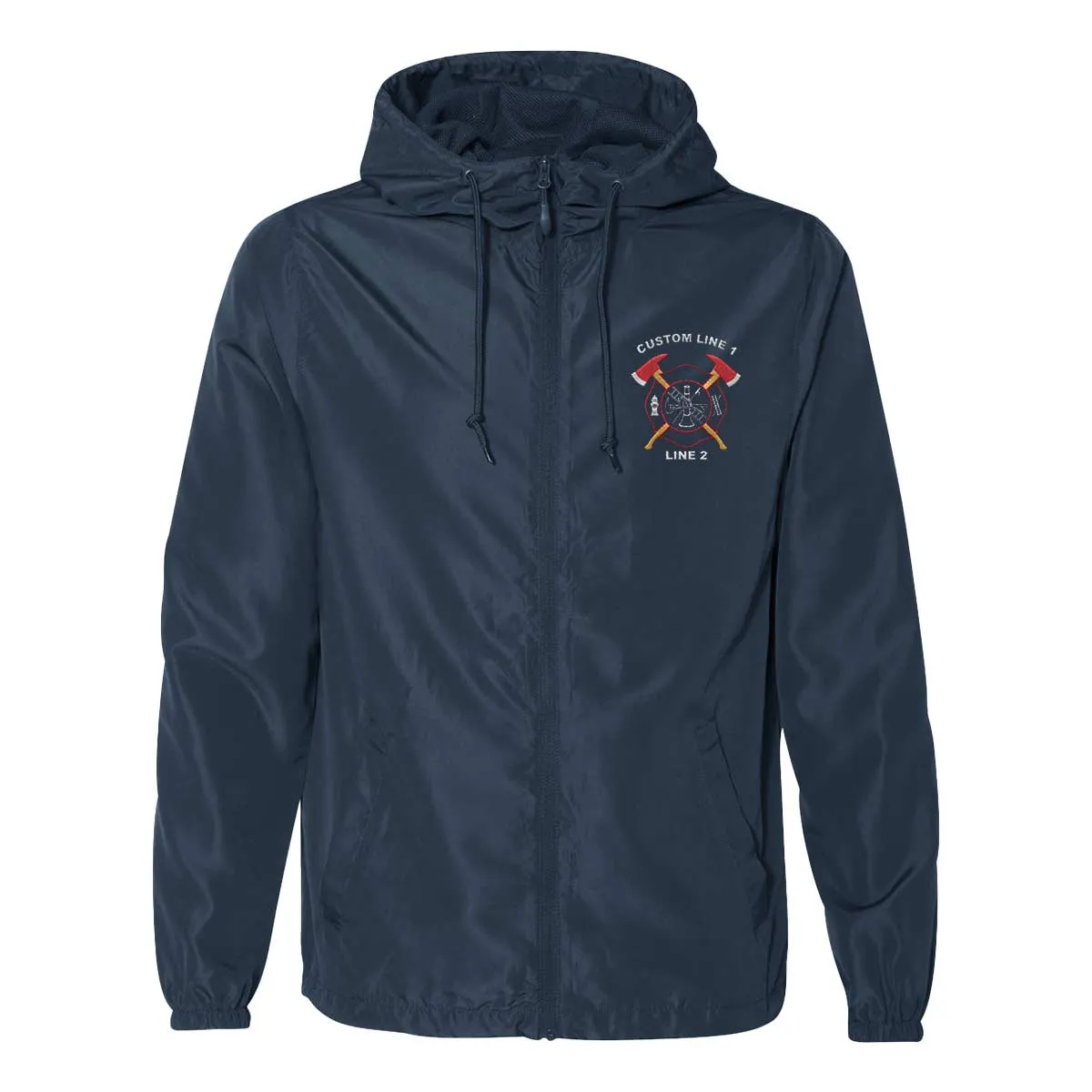Customized Lightweight Windbreaker Full-Zip Jacket with Crossed Axes Embroidery