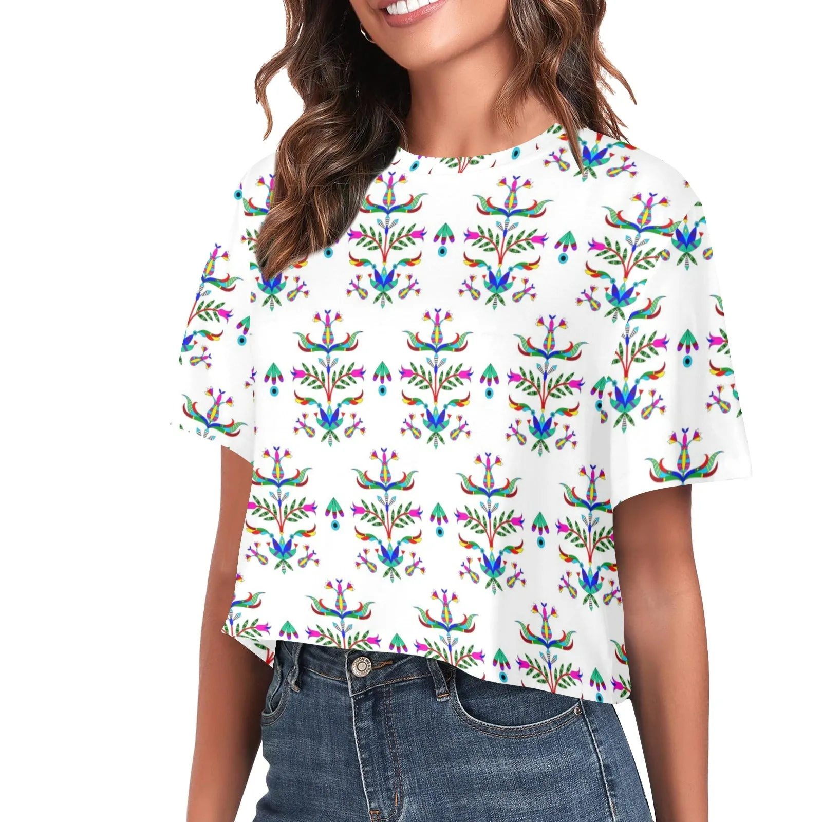 Dakota Damask White Women's Cropped T-shirt